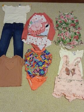Girls Mixed Used Lot - Floral Romper, Peppa Swimsuit, Jeans Sizes 4-5 5 5t